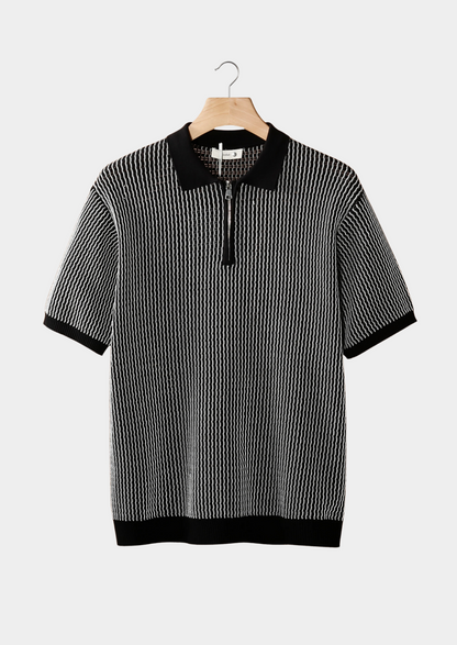 Geometric Textured Zipper Polo – Breathable Knit | Skin-Gentle | ASCENDARY®