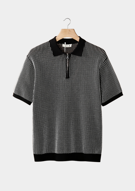 Geometric Textured Zipper Polo – Breathable Knit | Skin-Gentle | ASCENDARY®