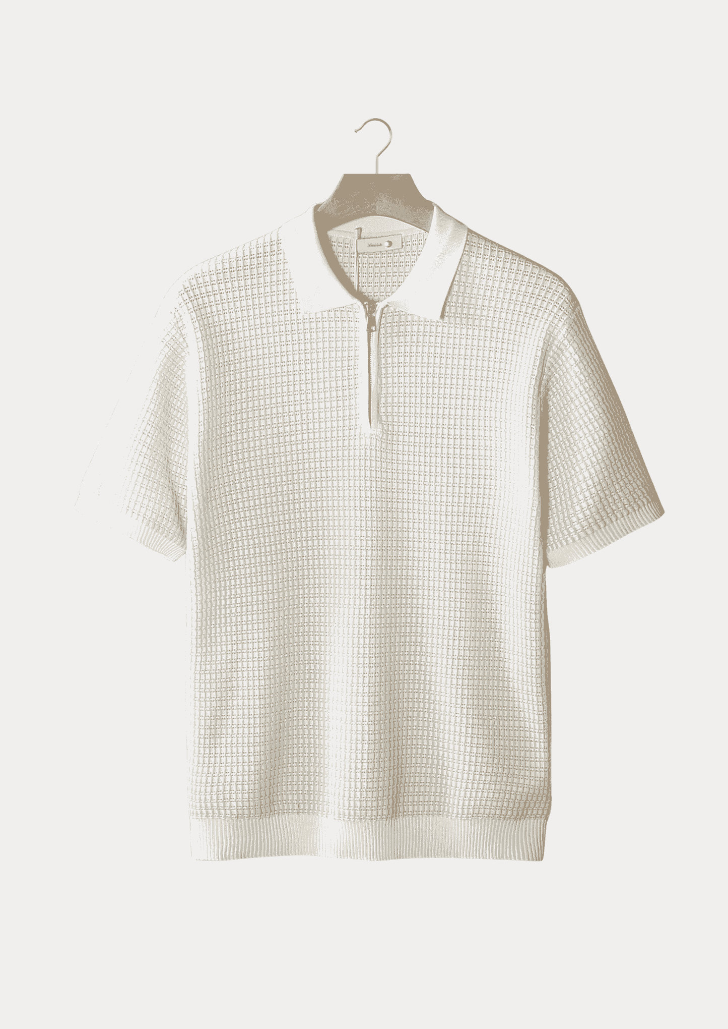 WHITE GEOMETRIC TEXTURED ZIPPER POLO
