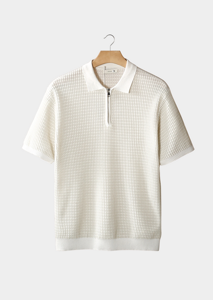Geometric Textured Zipper Polo – Breathable Knit | Skin-Gentle | ASCENDARY®