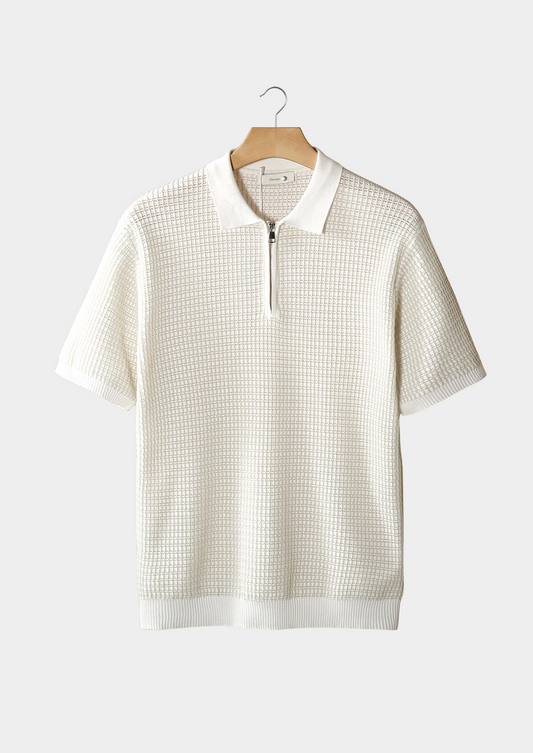 Geometric Textured Zipper Polo – Breathable Knit | Skin-Gentle | ASCENDARY®