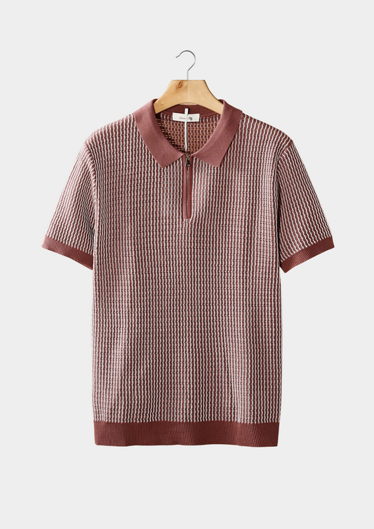 Geometric Textured Zipper Polo – Breathable Knit | Skin-Gentle | ASCENDARY®