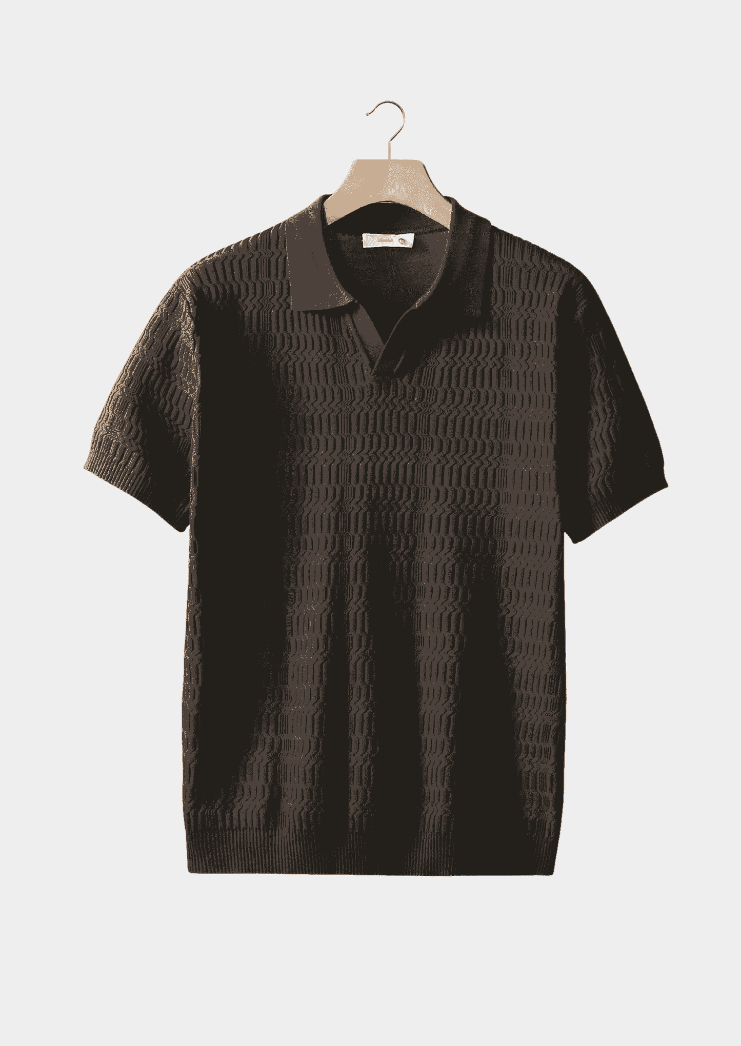 COFFEE PATTERNED KNIT BUTTONLESS POLO