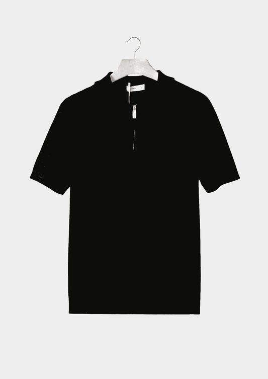 BLACK RIBBED ZIPPER POLO