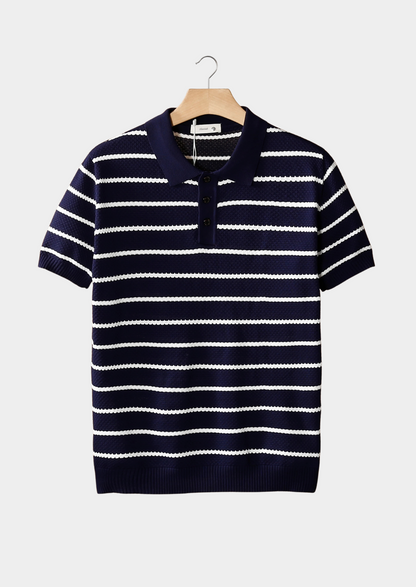 Striped Textured Button Polo – Breathable Knit | Skin-Gentle | ASCENDARY®