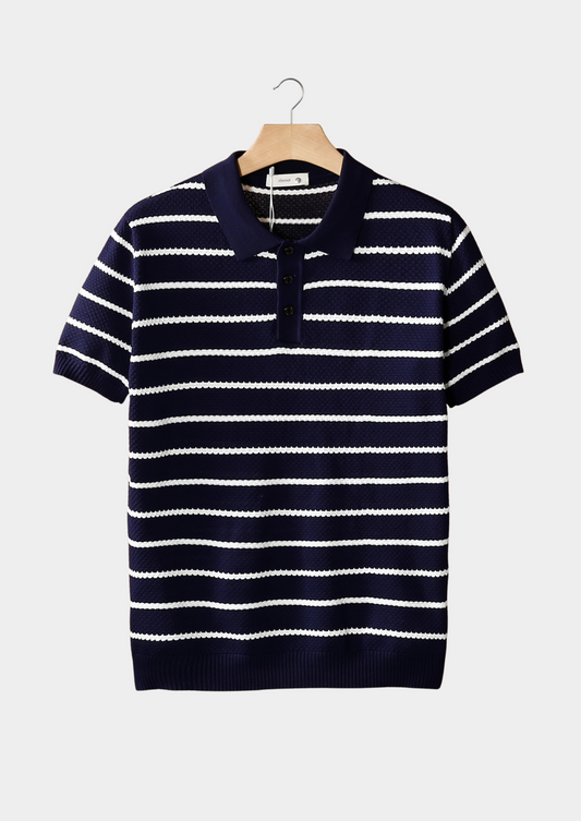 Striped Textured Button Polo – Breathable Knit | Skin-Gentle | ASCENDARY®