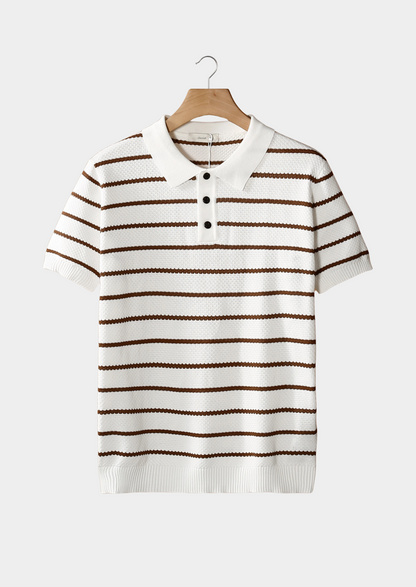 Striped Textured Button Polo – Breathable Knit | Skin-Gentle | ASCENDARY®