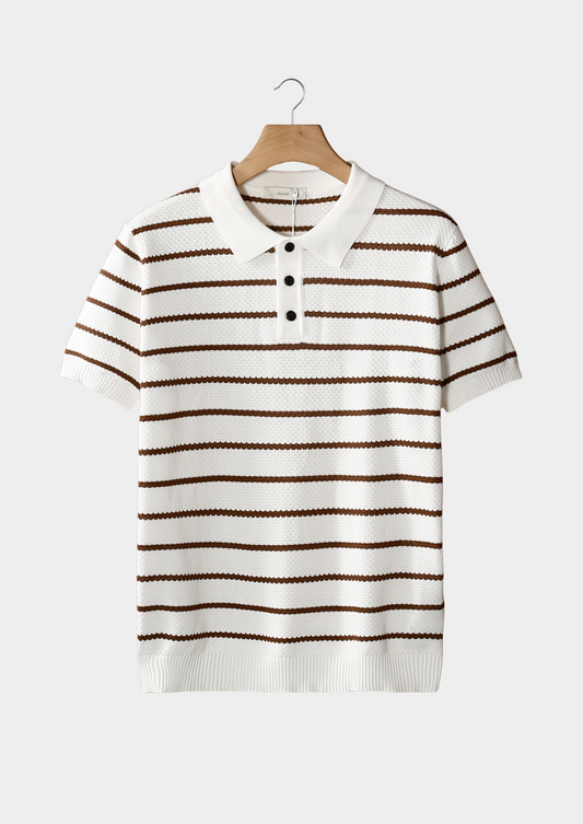 Striped Textured Button Polo – Breathable Knit | Skin-Gentle | ASCENDARY®