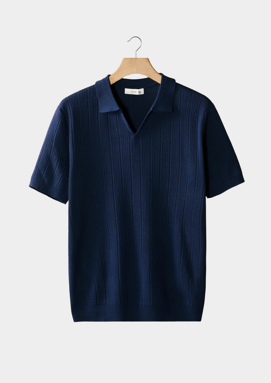 Open Collar Ribbed Polo – Breathable Knit | Skin-Gentle | ASCENDARY®