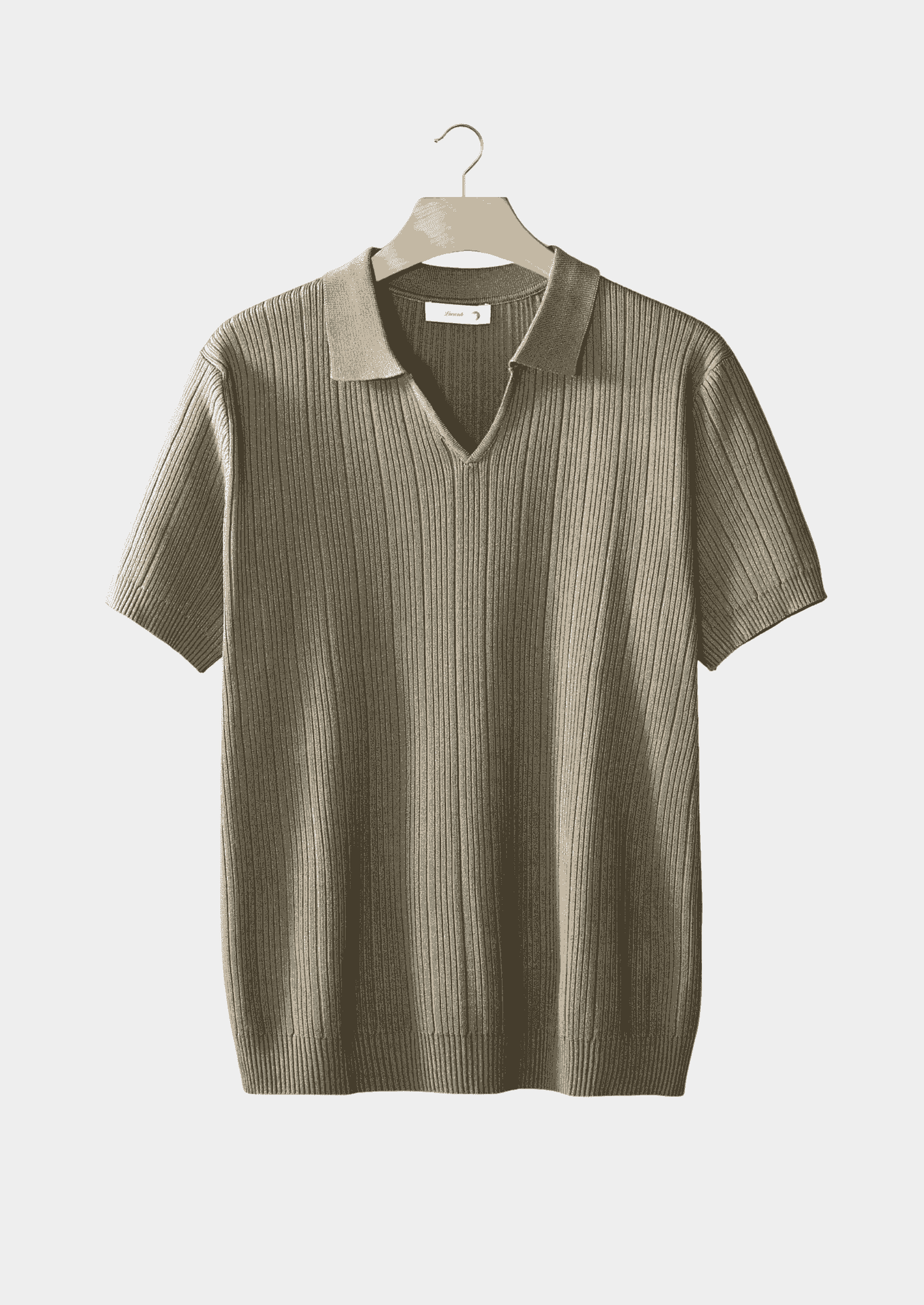 TAUPE OPEN COLLAR RIBBED POLO