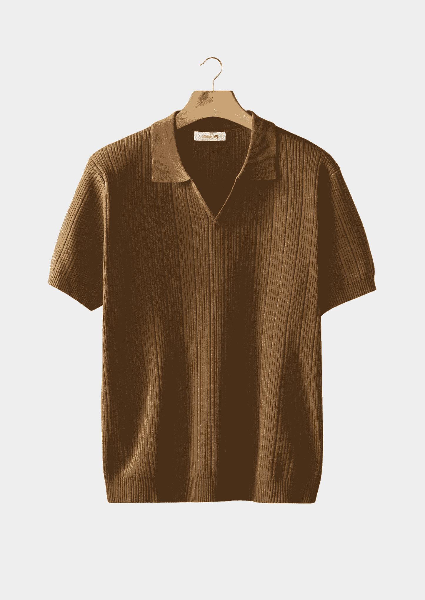 CARAMEL OPEN COLLAR RIBBED POLO