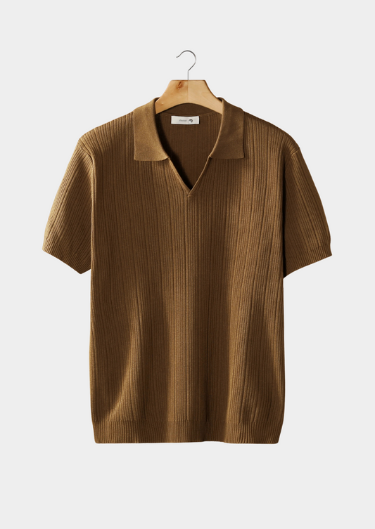 Open Collar Ribbed Polo – Breathable Knit | Skin-Gentle | ASCENDARY®