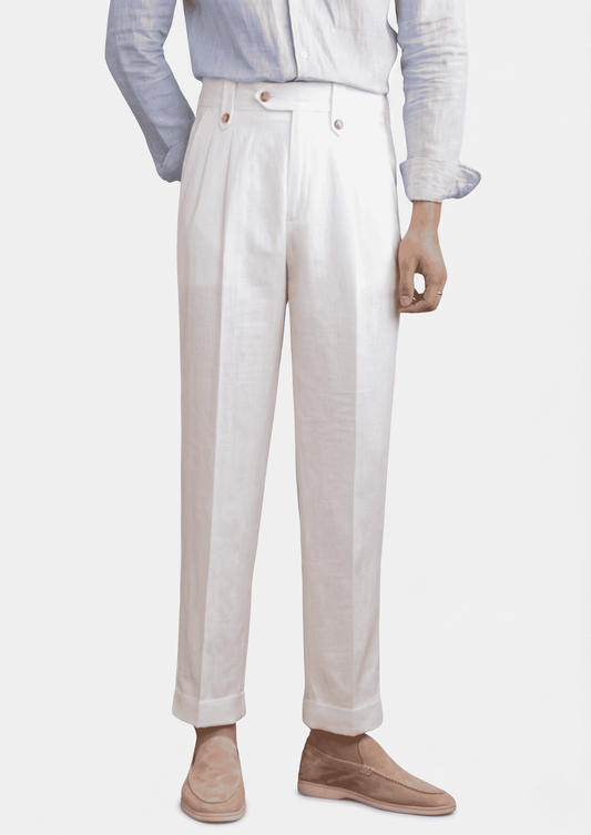 Cagliari Pleated Coastal Trousers – White | Relaxed Tailored Fit | ASCENDARY®