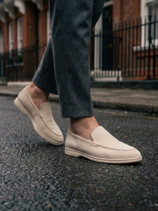 ASCENDARY Marina Loafers – Men's Hypoallergenic Suede Slip-On, Ivory