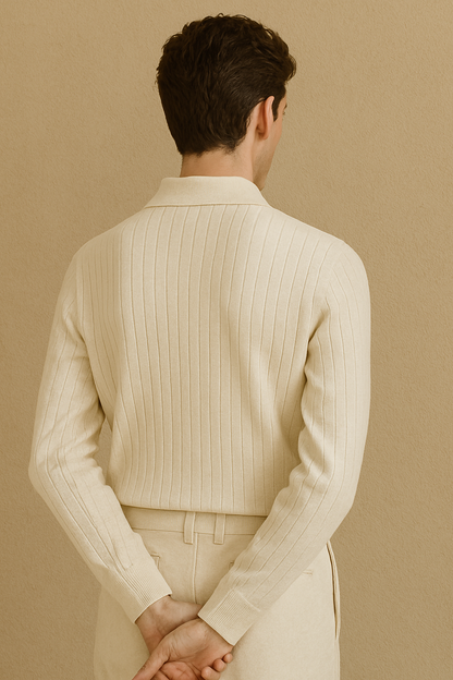 Striped Long Sleeve Polo – Skin-Soft | Timeless Style | ASCENDARY®
