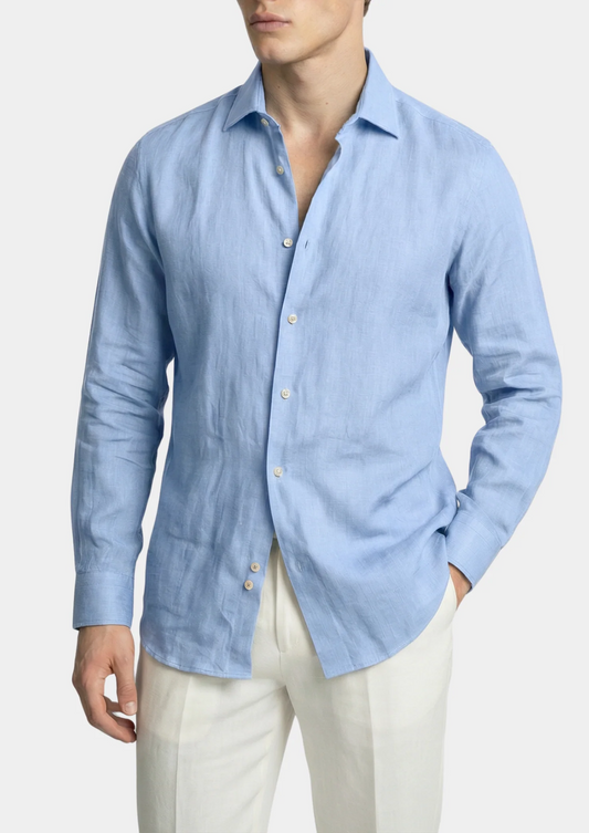 Portofino Coastal Shirt Light Blue | Skin-Soft Linen Blend | ASCENDARY®
