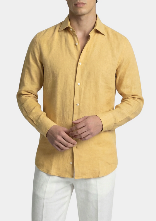 Men's Yellow Linen Blend Shirt – Skin-Soft Coastal Fit | ASCENDARY UK