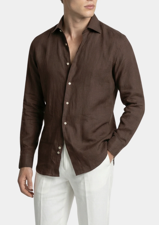 Portofino Coastal Shirt Dark Brown | Skin-Soft Linen Blend | ASCENDARY®