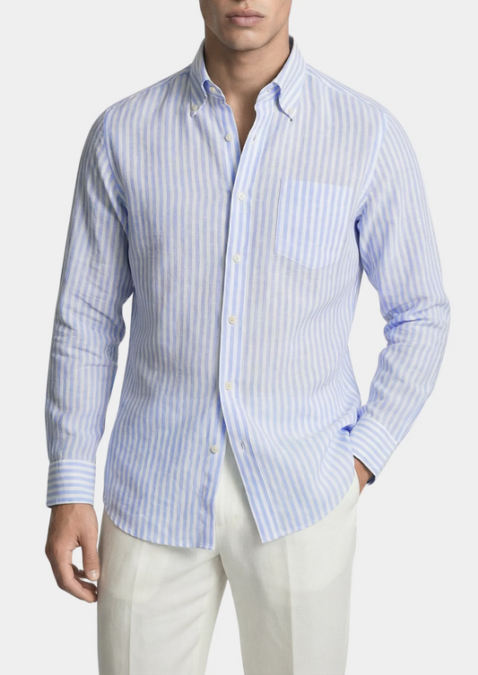Portofino Striped Coastal Shirt Light Blue | Skin-Soft | ASCENDARY®
